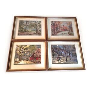 The Seasons: Four Framed Phil Austin Foil Prints 50’s-60’s VTG ART Signed USA